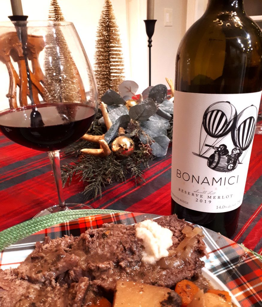 Bonamici Reserve Merlot paired with Slow Cooked Roast of Beef and Horseradish.