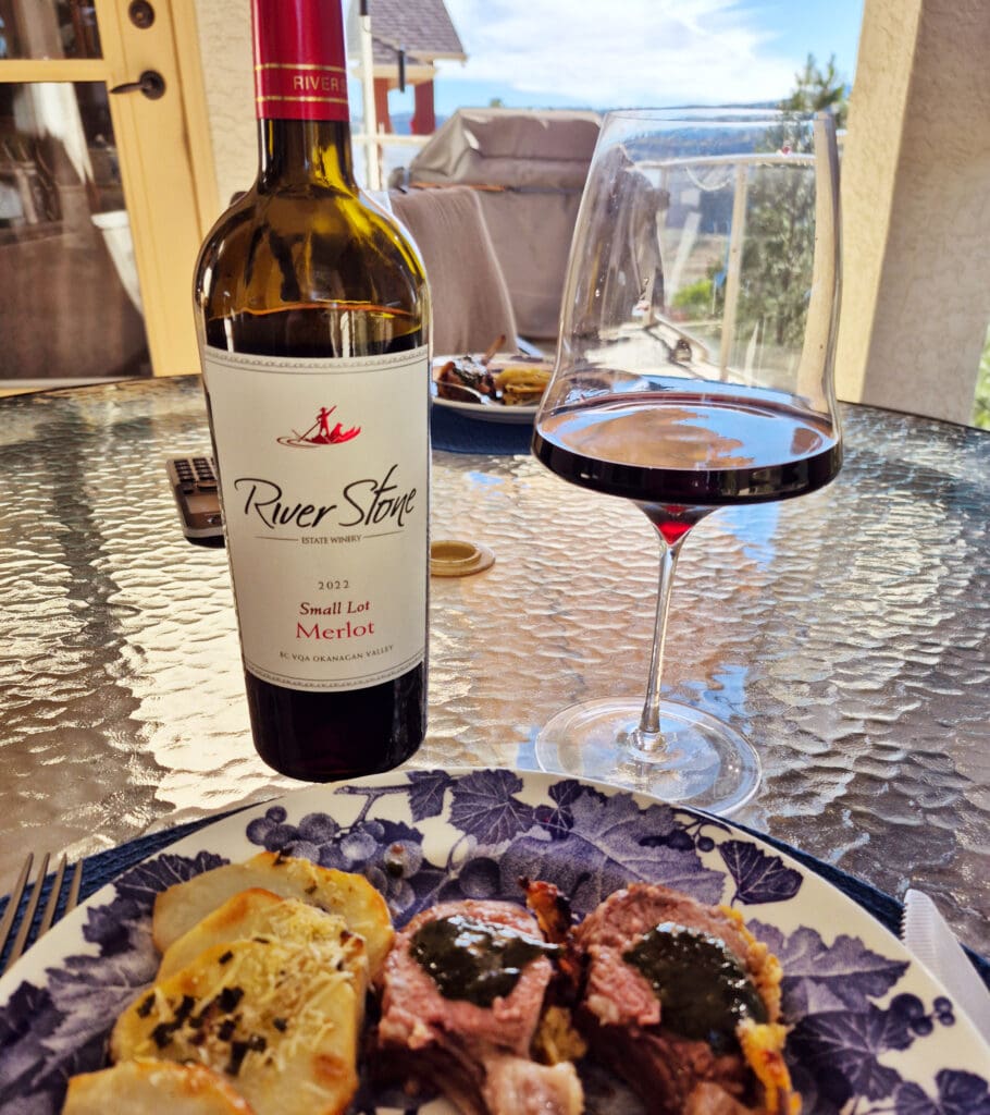 River Stone Merlot 2022 with Rack of Lamb and Crusty baked potatoes