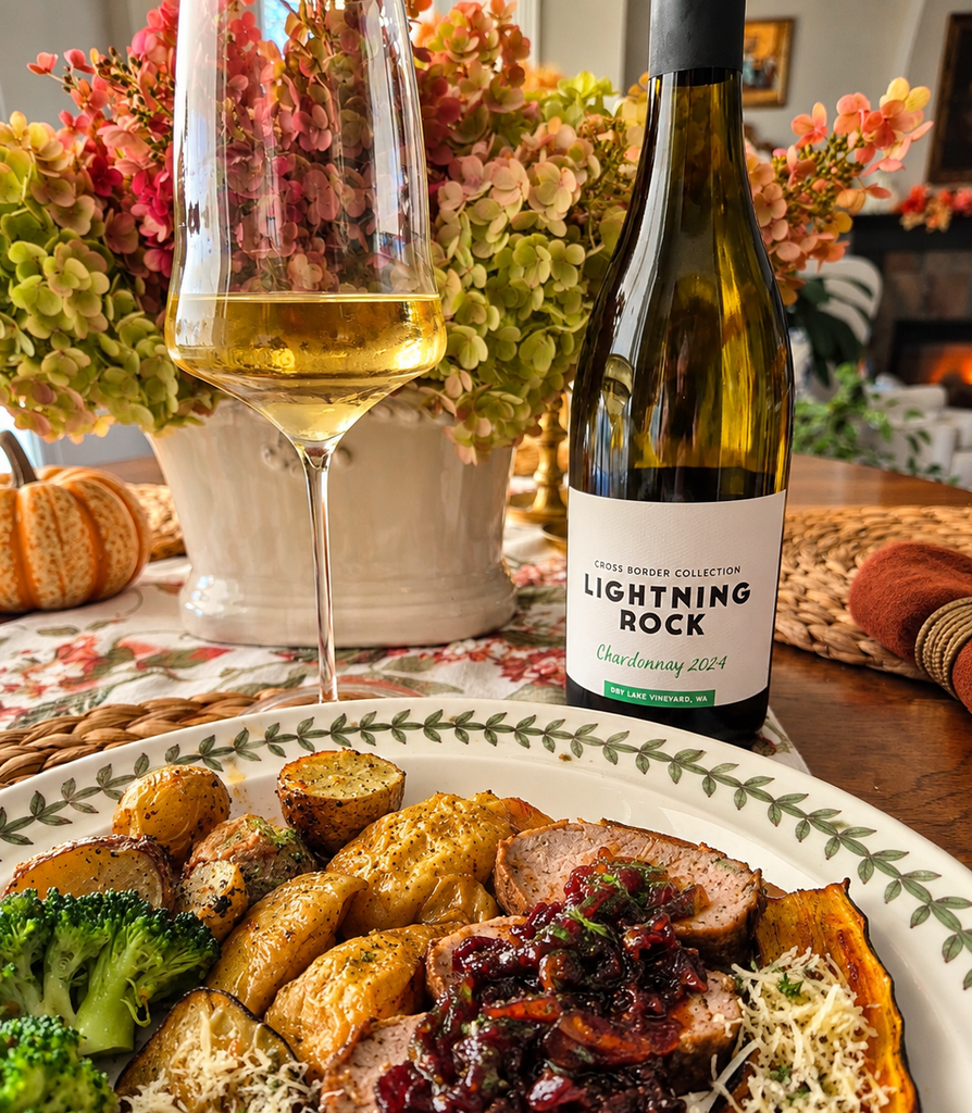 Lightning Rock Chardonnay with Pork Tenderloin and Balsamic Onions and Bartlett Pears