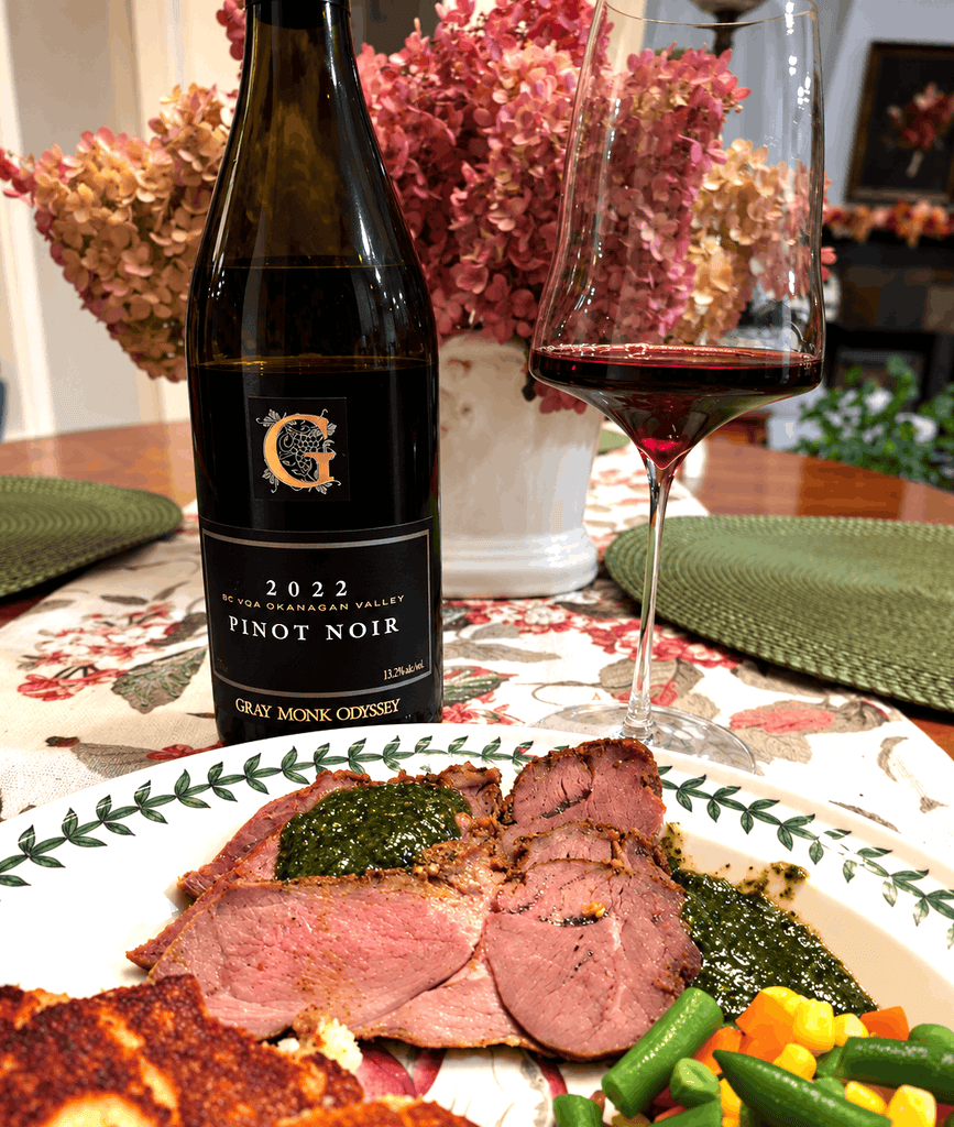 Gray Monk Odyssey Pinot Noir paired with Moroccan Lamb