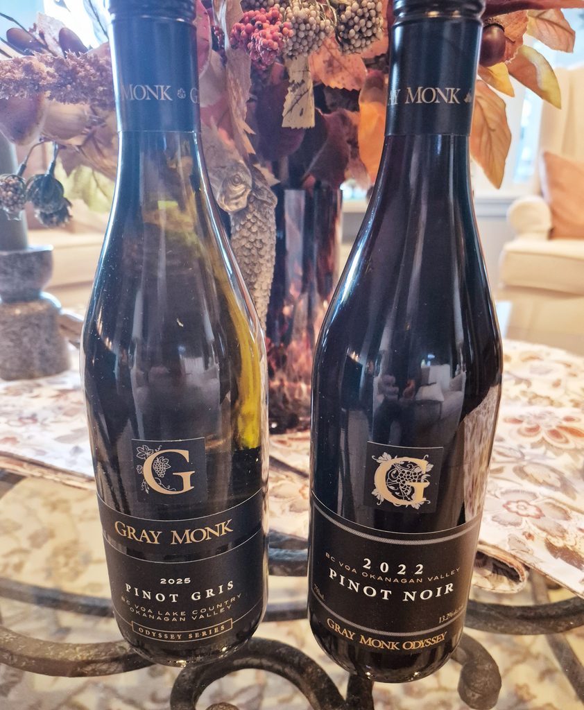 Two Odyssey wines — the 2025 Pinot Gris and 2022 Pinot Noir — showcase Gray Monk's remarkable vineyard heritage and the versatility of the Pinot family.
