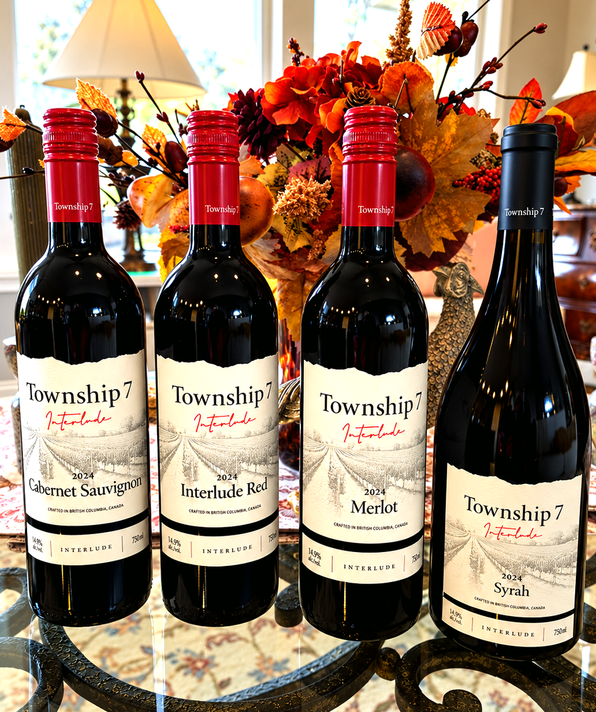 Township 7 Interlude 2024 reds - Merlot, Cabernet Sauvignon, Syrah and an unusual Pinot Noir-led red blend.